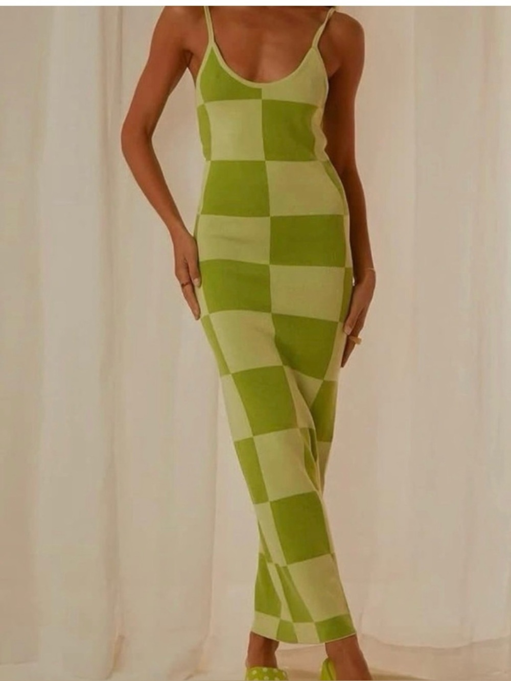 Green Checkerboard Knit Scarf